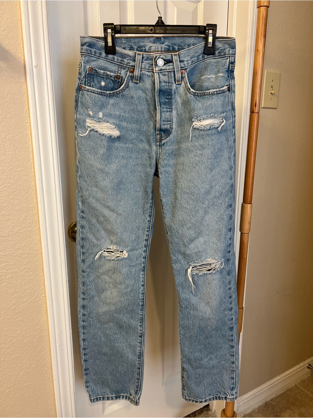 Levi's Light Wash Straight Leg Distressed Jeans - Picture 2 of 6